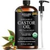 Organic Castor Oil for Hair, Scalp, Skin, Face & Eyelashes | USDA Certified | 100% Pure Castor Oil Organic Cold Pressed Unrefined Glass Bottle, Hexane Free